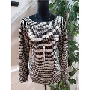 Dana Buchman Women's Black & White Polyester Zip Back Long Sleeve Top Blouse M